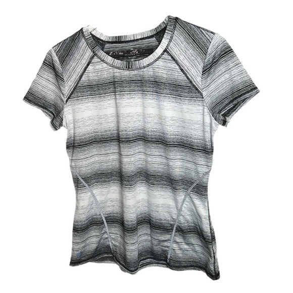 BNWOT Athleta Athletic Striped Workout Top Short Sleeve - Picture 1 of 8